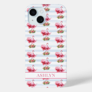 Flamingos mit Blumen auf Wasserfarbenstreifen Case-Mate iPhone Hülle