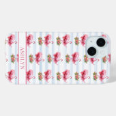 Flamingos mit Blumen auf Wasserfarbenstreifen Case-Mate iPhone Hülle (Rückseite (Horizontal))