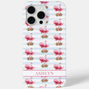 Flamingos mit Blumen auf Wasserfarbenstreifen Case-Mate iPhone Hülle