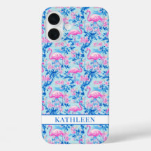 Flamingos mit rosa Blumen monogrammiert