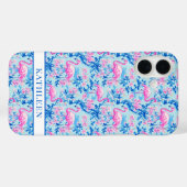 Flamingos mit rosa Blumen monogrammiert Case-Mate iPhone Hülle (Rückseite (Horizontal))