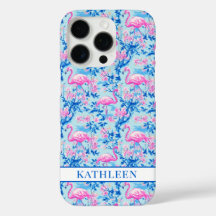 Flamingos mit rosa Blumen monogrammiert