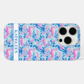 Flamingos mit rosa Blumen monogrammiert Case-Mate iPhone Hülle (Rückseite (Horizontal))