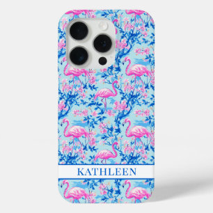 Flamingos mit rosa Blumen monogrammiert Case-Mate iPhone Hülle