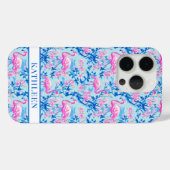 Flamingos mit rosa Blumen monogrammiert Case-Mate iPhone Hülle (Rückseite (Horizontal))
