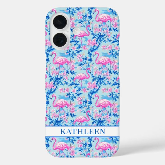 Flamingos mit rosa Blumen monogrammiert Case-Mate iPhone Hülle (Rückseite)