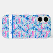 Flamingos mit rosa Blumen monogrammiert Case-Mate iPhone Hülle (Rückseite (Horizontal))