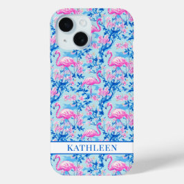 Flamingos mit rosa Blumen monogrammiert Case-Mate iPhone Hülle