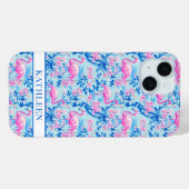 Flamingos mit rosa Blumen monogrammiert Case-Mate iPhone Hülle (Rückseite (Horizontal))