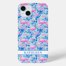 Flamingos mit rosa Blumen monogrammiert Case-Mate iPhone Hülle