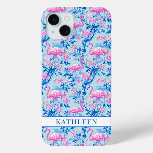 Flamingos mit rosa Blumen monogrammiert Case-Mate iPhone Hülle (Rückseite)