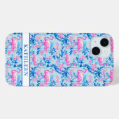 Flamingos mit rosa Blumen monogrammiert Case-Mate iPhone Hülle (Rückseite (Horizontal))