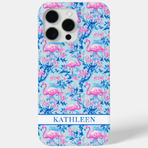 Flamingos mit rosa Blumen monogrammiert Case-Mate iPhone Hülle
