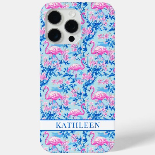 Flamingos mit rosa Blumen monogrammiert Case-Mate iPhone Hülle (Rückseite)