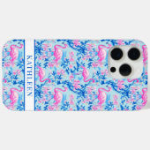 Flamingos mit rosa Blumen monogrammiert Case-Mate iPhone Hülle (Rückseite (Horizontal))