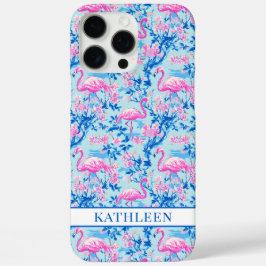 Flamingos mit rosa Blumen monogrammiert iPhone 16 Pro Max Hülle