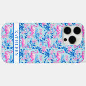 Flamingos mit rosa Blumen monogrammiert Case-Mate iPhone Hülle (Rückseite (Horizontal))