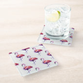 Flamingos mit Splash: Aquarellmuster. Glasuntersetzer (Schrägansicht)