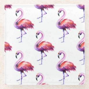 Flamingos mit Splash: Aquarellmuster. Glasuntersetzer