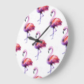 Flamingos mit Splash: Aquarellmuster. Große Wanduhr (Winkel)