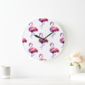 Flamingos mit Splash: Aquarellmuster. Große Wanduhr (Zuhause)