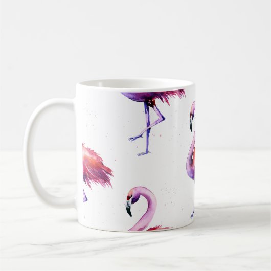 Flamingos mit Splash: Aquarellmuster. Kaffeetasse (Links)
