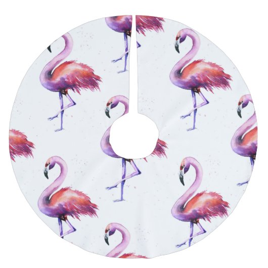 Flamingos mit Splash: Aquarellmuster. Polyester Weihnachtsbaumdecke (Vorderseite)