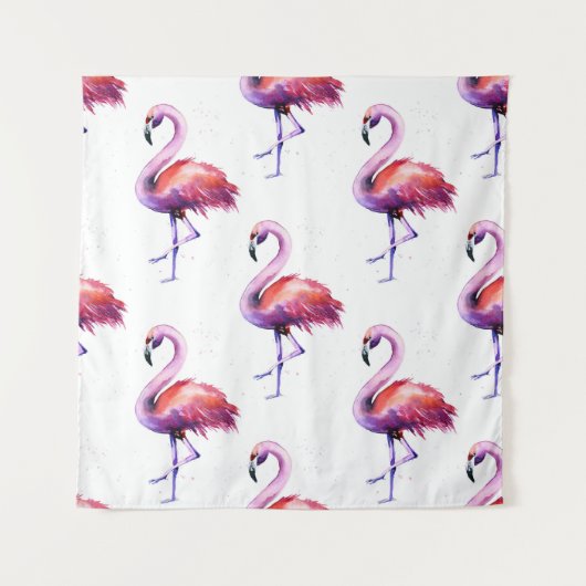 Flamingos mit Splash: Aquarellmuster. Wandteppich (Vorderseite)
