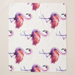 Flamingos mit Spritzern: Wasserfarbenmuster. Sherpadecke