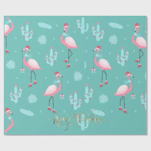 Flamingos mit Weihnachtsmannmütze Geschenke Schnee Geschenkpapier