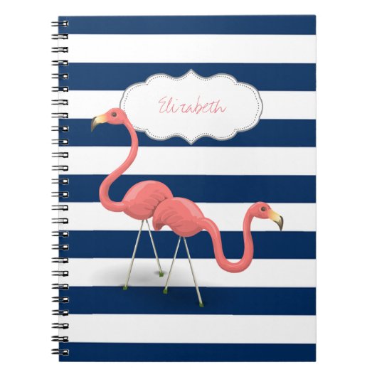 Flamingos, moderne blaue Streifen der Marine Notizblock (Vorderseite)