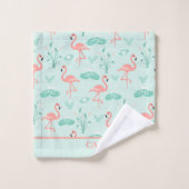 Flamingo's Monogram Tropical Bird Pink Green Badhandtuch Set (Waschlappen)