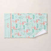 Flamingo's Monogram Tropical Bird Pink Green Badhandtuch Set (Handtuch)