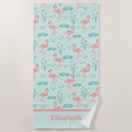 Flamingo's Monogram Tropical Bird Pink Green Strandtuch