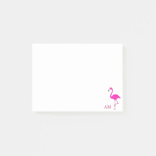 Flamingos & Monogramm auf Weiß Post-it Klebezettel (Vorderseite)