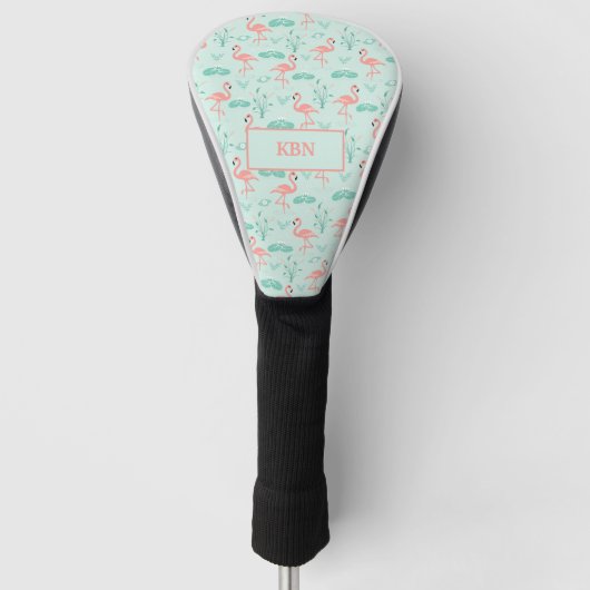 Flamingos Monogramm Tropical Bird Rosa Grün Golf Headcover (Vorderseite)