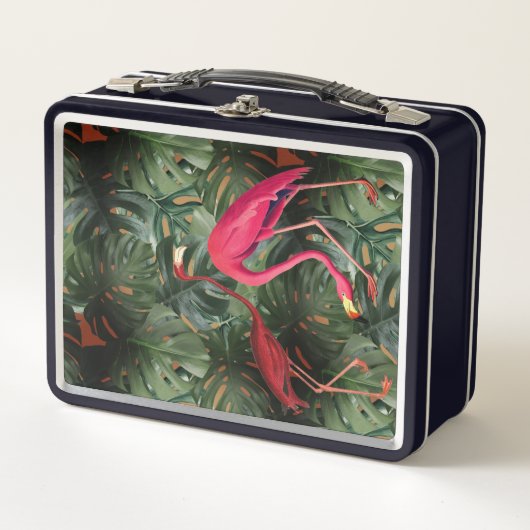 Flamingos & Monstera Metall Brotdose (Vorderseite)