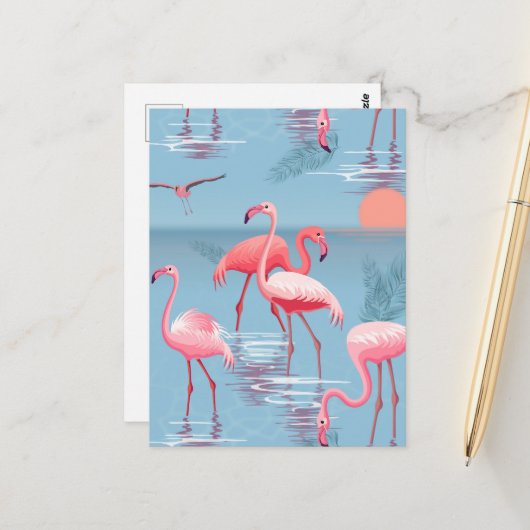 Flamingos Muster 1 Postkarte (Vorderseite/Rückseite Beispiel)
