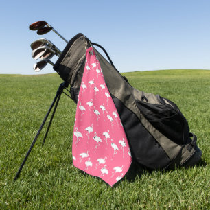 Flamingos Muster weiß auf rosa Golfhandtuch
