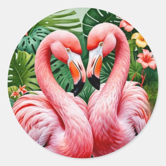 Flamingos Nacken rosa Herz tropische Liebe Flaming Runder Aufkleber (Vorderseite)