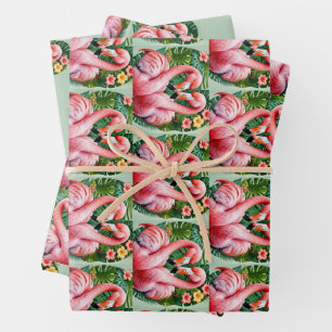 Flamingos Nacken rosa Herz tropische Liebe Vintag Geschenkpapier Set
