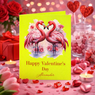 Flamingos Neon Color Valentinstag Karte