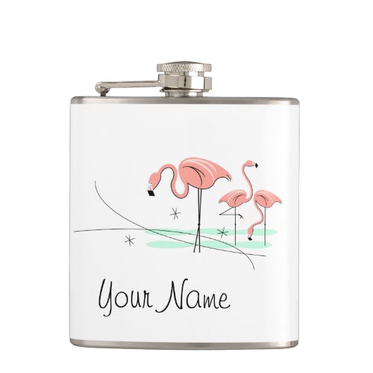 Flamingos Ocean Trio 3 Name umhüllte Flasche Flachmann (Vorderseite)