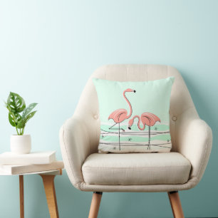 Flamingos Pair Aqua Platz Kissen