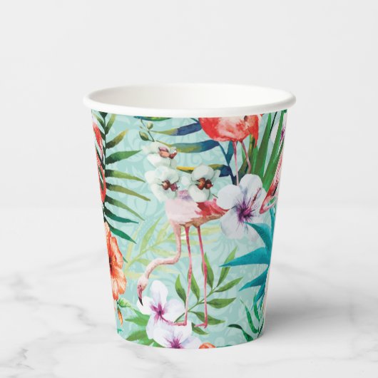 Flamingos & Palm Tree Luau Cups Pappbecher (Rückseite)
