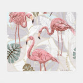 Flamingos, Palmen Blätter: Vintages Muster. Fleecedecke (Vorderseite (Horizontal))