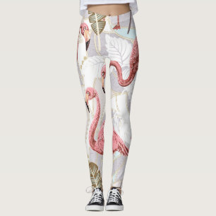 Flamingos, Palmen Blätter: Vintages Muster. Leggings
