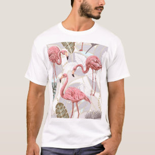 Flamingos, Palmen Blätter: Vintages Muster. T-Shirt