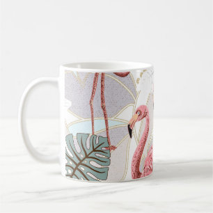 Flamingos, Palmwedel: Vintage-Muster. Kaffeetasse