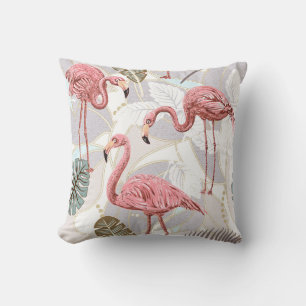 Flamingos, Palmwedel: Vintage-Muster. Kissen
